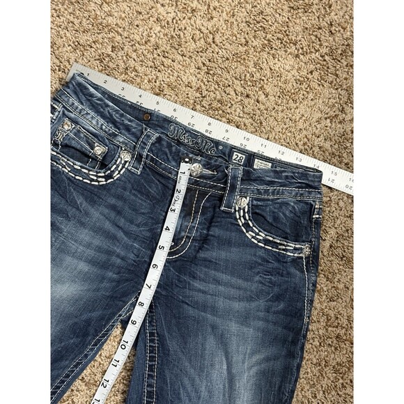 MISS ME Jeans Sunny Boot 28x33 Cow Print Distressed Denim Med Wash Flare Y2K - Picture 14 of 16